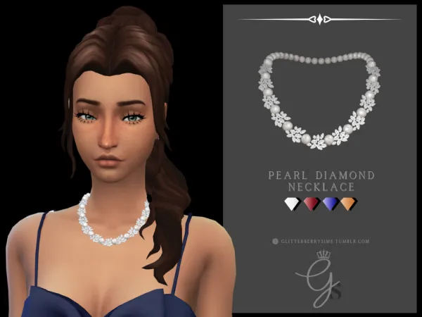 Mix Pearl Diamond Necklace by Glitterberry Sims - The Sims 4 Custom Content