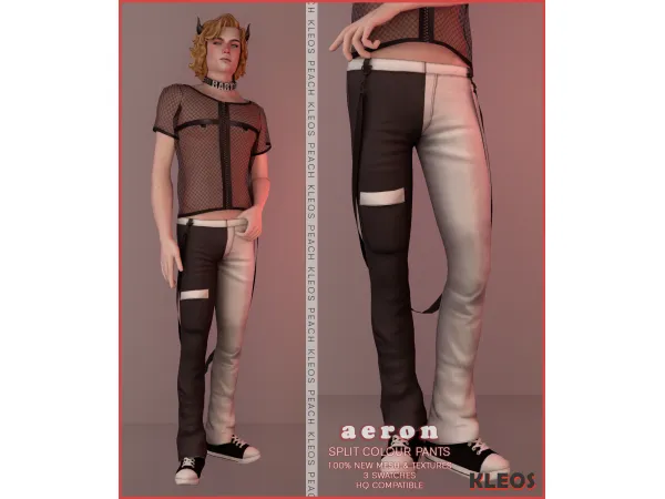 Mix PEACH REWARD Aeron Split Colour Pants by Kleos Sims - The Sims 4 Custom Content