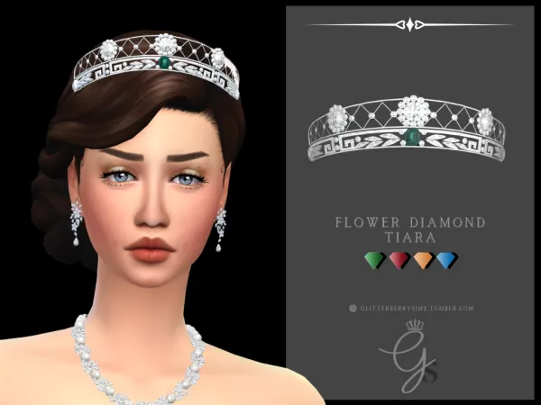 Alpha Flower Diamond Tiara by Glitterberry Sims - The Sims 4 Custom Content