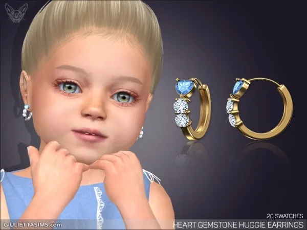Alpha Heart Gemstone Huggie Earrings For Toddlers - The Sims 4 Custom Content