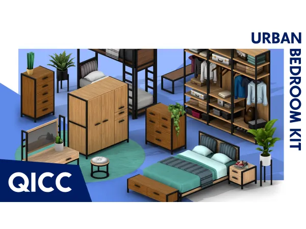 Maxis Match Urban Bedroom Kit by Quirky Introvert CC - The Sims 4 Custom Content