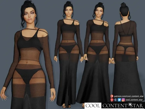 Alpha Transparent Net Dress - The Sims 4 Custom Content