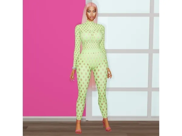 Mix NICKI MINAJ Maisie Wilen Perforated Turtleneck and Leggings with underwears accessory - The Sims 4 Custom Content