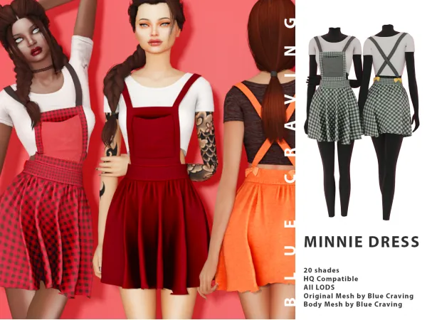 Alpha Minnie uniform dress by bluecraving - The Sims 4 Custom Content