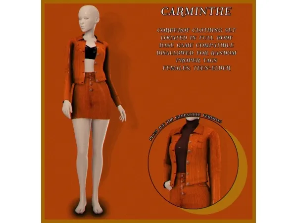 Maxis Match Carminthe Corduroy Set moth by simsfinds - The Sims 4 Custom Content