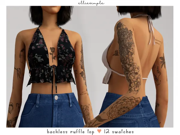 Alpha elliesimple backless ruffle top - The Sims 4 Custom Content