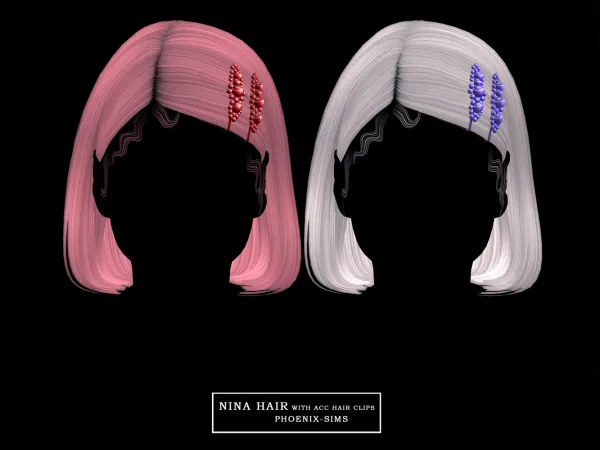 Alpha Nina Hair with ACC Hair Clips - The Sims 4 Custom Content