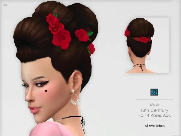 Maxis Match 18th Century Hair and Rose Headdress - The Sims 4 Custom Content