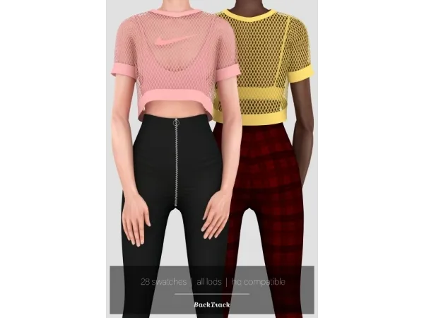 Alpha Susy Mesh Crop Top Skinny Zipper Pants - The Sims 4 Custom Content
