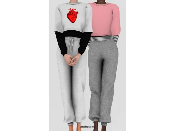 Alpha Layered Crop Tshirt Dany Sweat Pants - The Sims 4 Custom Content