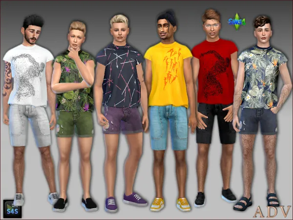 Mix JEANS SHORTS AND T SHIRTS FOR MALE ADULTS - The Sims 4 Custom Content