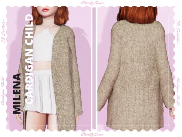Alpha Milena Cardigan Child by Clarity Sims - The Sims 4 Custom Content