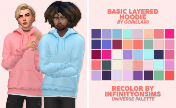 Maxis Match Basic layered hoodie recolor by simsfinds - The Sims 4 Custom Content