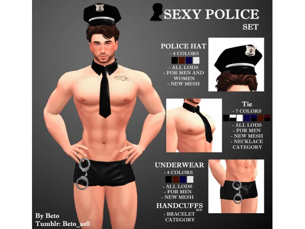 Alpha Sexy Police Set by Beto - The Sims 4 Custom Content