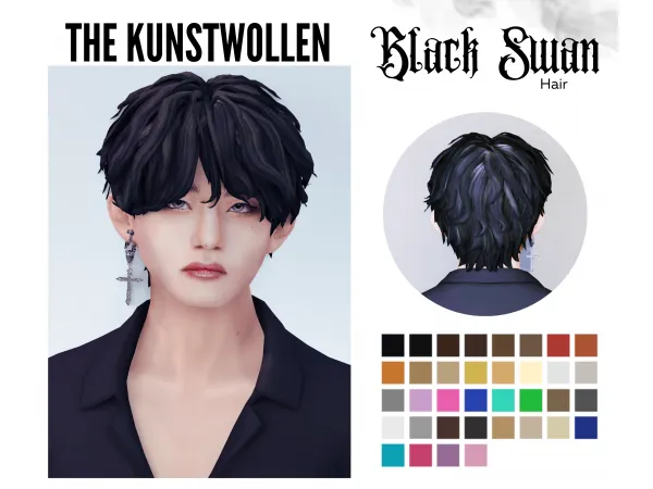 Maxis Match Black Swan hair (remade) by The Kunstwollen - The Sims 4 Custom Content