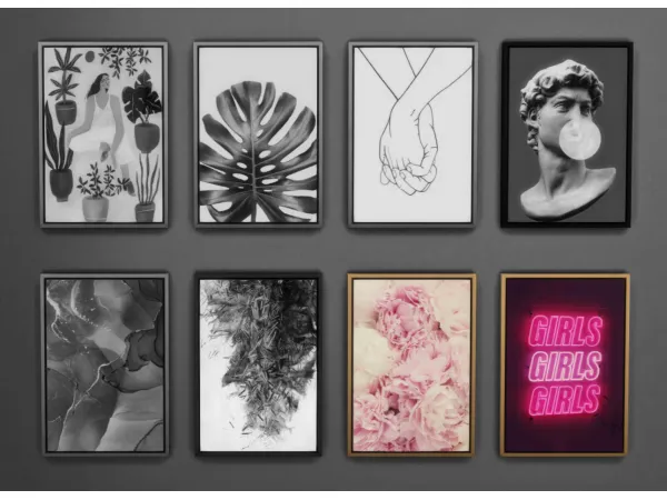 Alpha Framed Prints Collection Part 04 FloralNeon by Sooky88 - The Sims 4 Custom Content