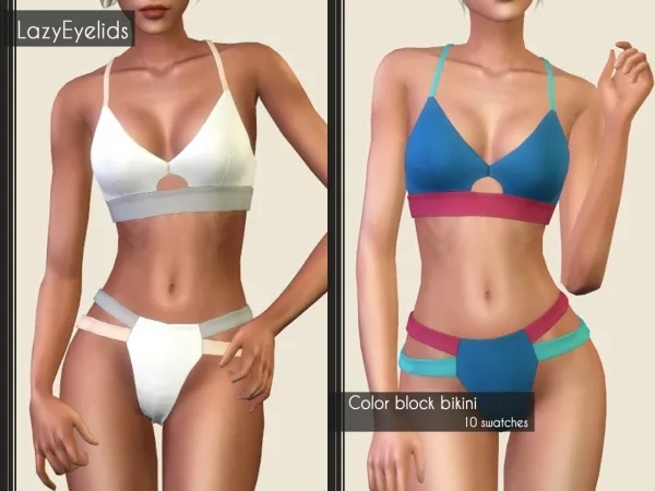 Alpha Color block bikini by lazyeyelids - The Sims 4 Custom Content