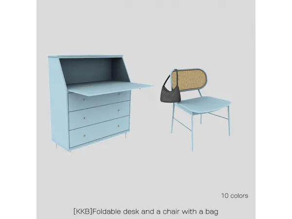 Alpha [KKB] Foldable desk and a chair with a bag - The Sims 4 Custom Content