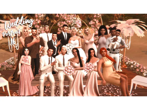 Mix Wedding Portrait 16 Group pose for 16 - The Sims 4 Custom Content