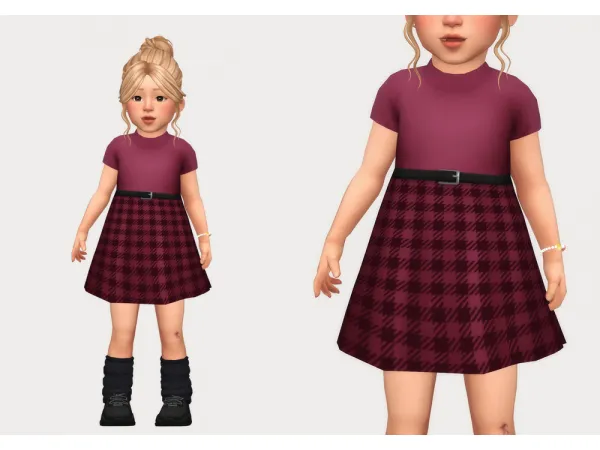 Maxis Match gingham belt dress by casteru - The Sims 4 Custom Content