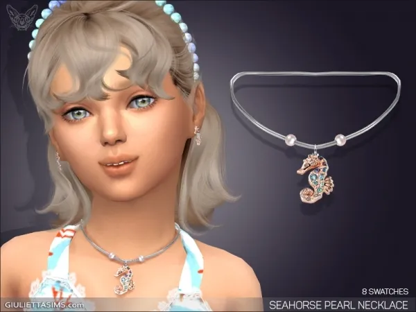 Alpha Seahorse Pearl Necklace For Kids - The Sims 4 Custom Content