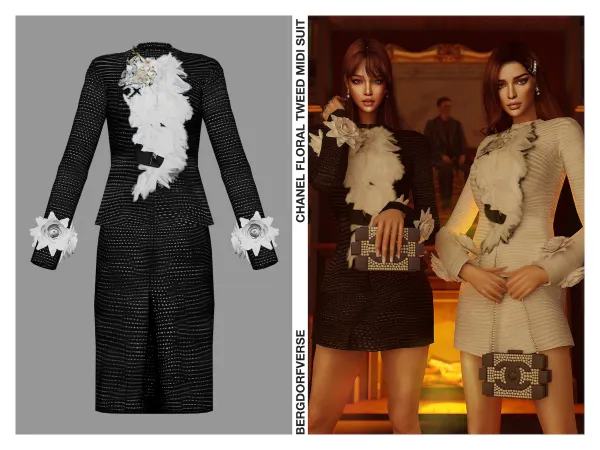 Alpha Chanel Floral Tweed Midi Skirt - The Sims 4 Custom Content