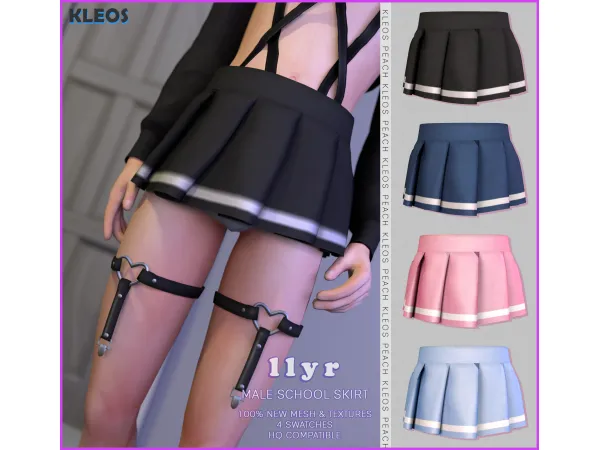 Alpha PEACH Llyr Male School Skirt by Kleos Sims - The Sims 4 Custom Content