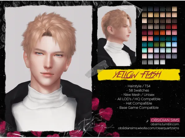 Alpha YELLOW FLASH HAIRSTYLE New mesh by OBSIDIAN SIMS - The Sims 4 Custom Content
