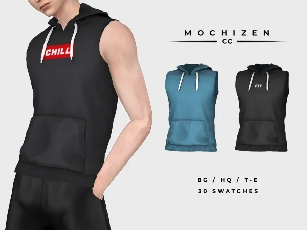 Alpha Mochizen Sleeveless Hoodie Male - The Sims 4 Custom Content