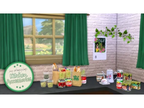 Maxis Match 8 3 Studios Kitchen Accessory Set Conversion in Simlish - The Sims 4 Custom Content