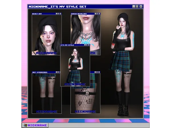 Alpha [CAS] it's my style_clothesberet hatnecklacenet stockingsGarter by nickname_sims4 - The Sims 4 Custom Content
