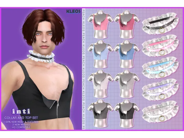 Alpha PEACH Inti Collar Top Set by Kleos Sims - The Sims 4 Custom Content