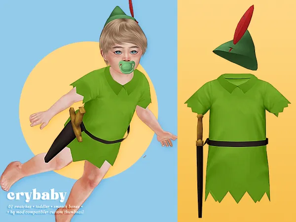crybaby - peter pan cloth + hat - toddler m