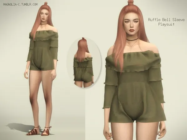 Alpha Ruffle Bell Sleeve Playsuit by simsfinds - The Sims 4 Custom Content