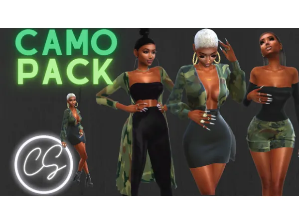 Alpha CamoShortsOutfit by CecesimsXO - The Sims 4 Custom Content