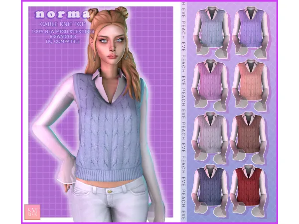 Alpha PEACH Norma Cable Knit Top by SM Sims - The Sims 4 Custom Content