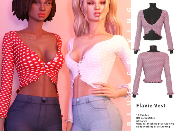 Alpha Flavie Vest by bluecraving - The Sims 4 Custom Content