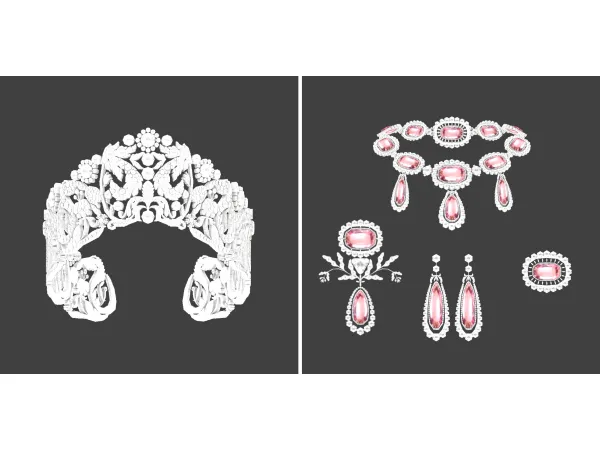 Alpha The Braganza Tiara Swedish Pink Topaz Demi Parure - The Sims 4 Custom Content