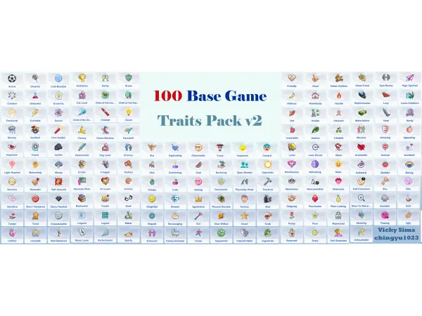 Maxis Match 100 Base Game Traits Pack v23 (chingyu1023) by simsfinds - The Sims 4 Custom Content