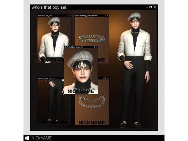 Alpha [CAS] who's that boy_topbottombread hatnecklacebracelet by give me a nickname - The Sims 4 Custom Content