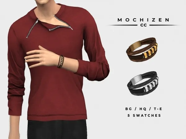 Alpha Mochizen Layered Leather Bracelet Male - The Sims 4 Custom Content