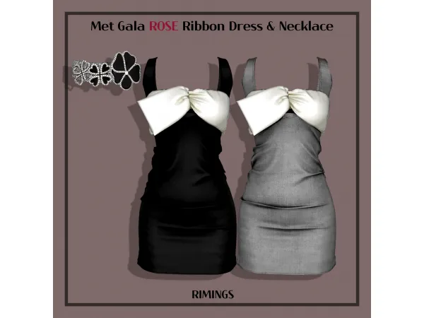 Alpha [RIMINGS] Met Gala ROSE Ribbon Dress by RIMINGS - The Sims 4 Custom Content