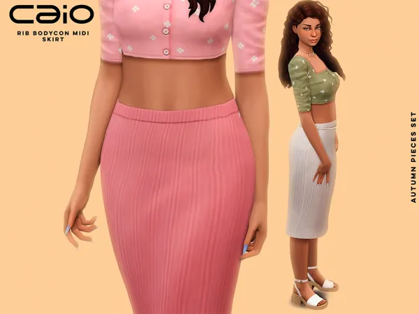 Maxis Match Rib Bodycon Midi Skirt - The Sims 4 Custom Content