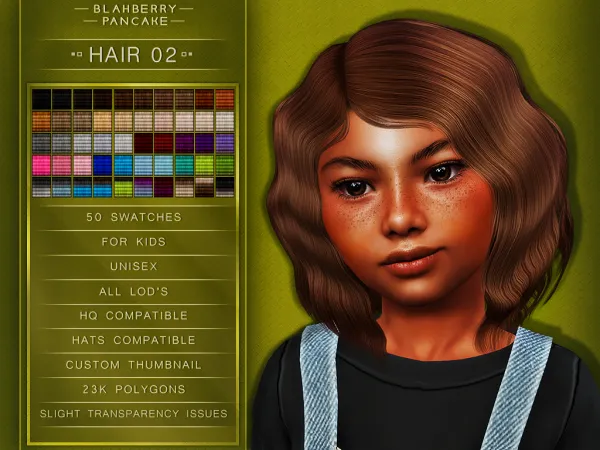 Alpha Hair 02 KIDS Blahberry Pancake - The Sims 4 Custom Content