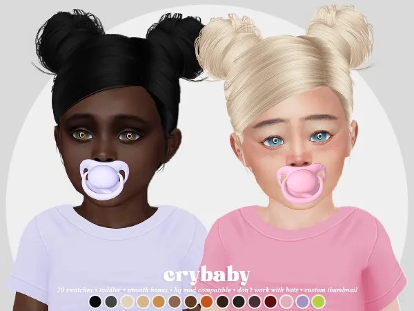 Alpha crybaby double buns hair (s club) toddler f - The Sims 4 Custom Content