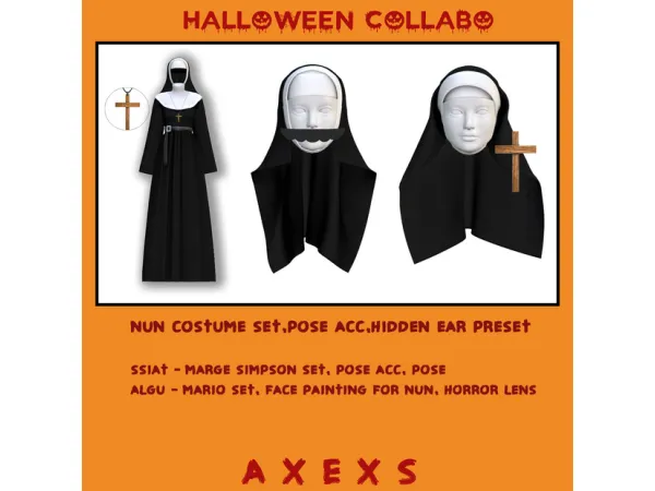 Alpha [axexs] halloween collaboration The Nun valac set by euno sims - The Sims 4 Custom Content