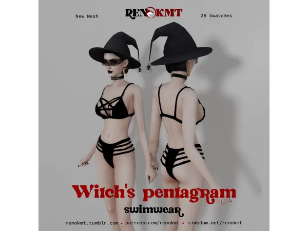 Alpha [RenOKMT] Witch's Pentagram Swimwear - The Sims 4 Custom Content