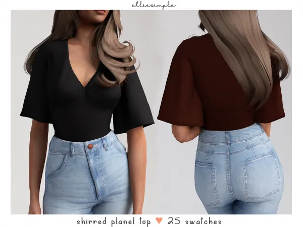 Alpha elliesimple shirred planel top - The Sims 4 Custom Content