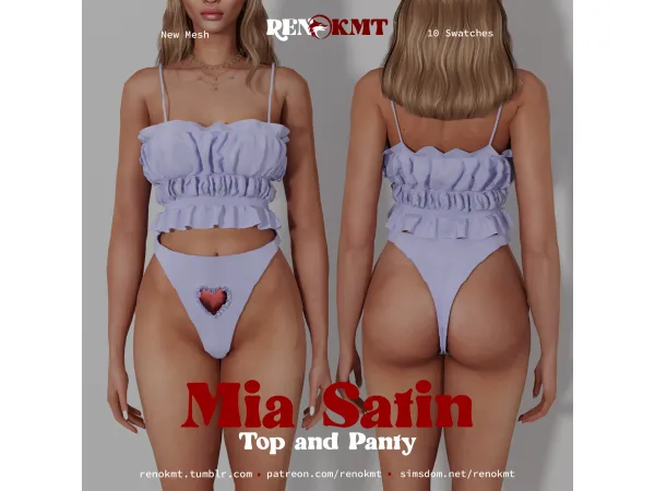 Alpha [RENOKMT] Mia Satin Top and Panty - The Sims 4 Custom Content