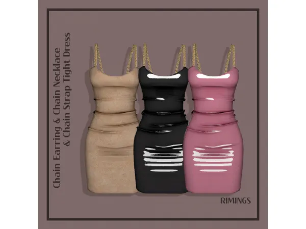 Alpha [RIMINGS] Chain Earring Necklace Chain Strap Tight Dress - The Sims 4 Custom Content